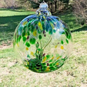 Hanging Glass Ball 6" Diameter Green, Yellow & Purple Tree Witch Ball (1) WB29